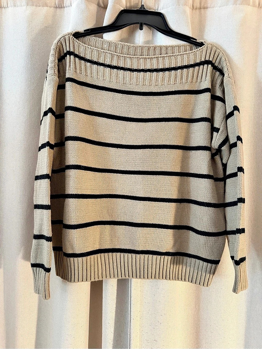 Striped Crewneck Sweater in Beige & Black Like New